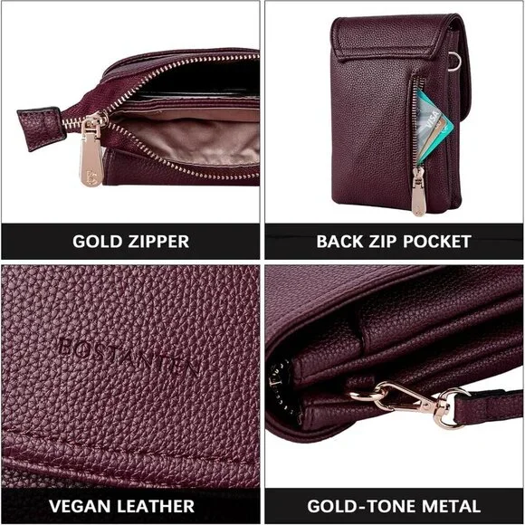 Women Burgundy Red Imported Vegan Leather Adjustable Strap Small Crossbody Bags - Picture 6 of 9